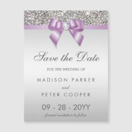 Faux zilveren pailletten Lila strik de datum opsla Magnetische Uitnodiging