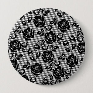 Faux Zwart Kant Roos Fishnet Button Gift
