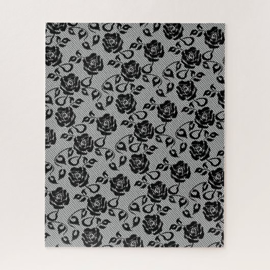 Faux Zwart Kant Roos Fishnet Puzzel Gift Legpuzzel (Verticaal)