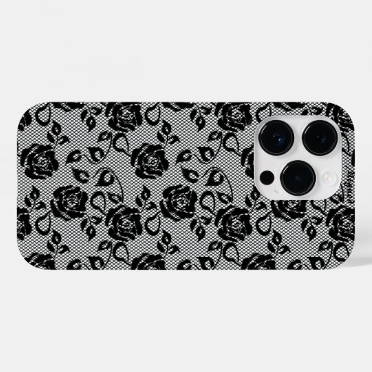 Faux Zwart Kant Rozen Fishnet iPhone Case (Achterkant (horizontaal))