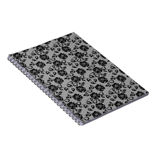 Faux Zwart Kant Rozen Fishnet Notitieboek Romantis (Rechterzijde)