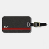 Faux zwart lederen monogram donkerrood bar bagagelabel (Voorkant horizontaal)