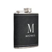 Faux zwart lederen monogram Initiaal & naam Heupfles (Rechts)