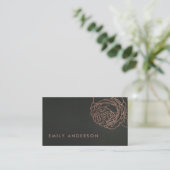 FAUX ZWART STAAL GRAY BLUSH PINK ROSE GOLD FLORAL VISITEKAARTJE (Staand voorkant)