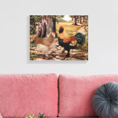 Faverolle Zalm Haan en Heen in bosrijke omgeving Canvas Afdruk (Insitu (Woonkamer))
