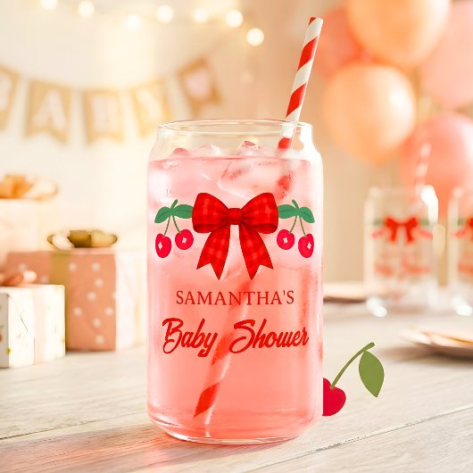 Faveur de Baby Shower Cerise avec Ruban Gingham Ro