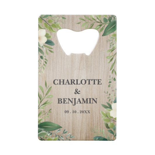 Faveur de mariage en bois avec bordure de feuilles (Devant)