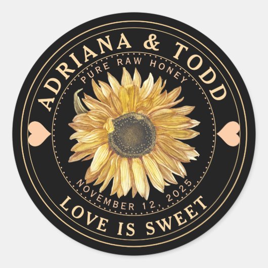 Faveur mariage tournesol avec coeur miel Étiquette (Devant)