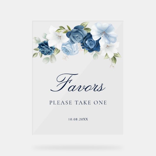 Faveurs de Fête de Mariage Floral Bleu Poussiéreux (Recto)