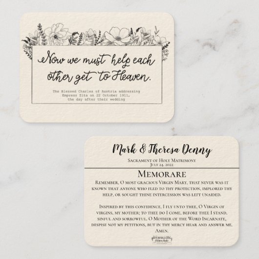 Faveurs de mariage St. Charles Memorare Carte Sain (Devant / Derrière)