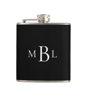 Favor Bachelor Party White Monogram Black Flask Heupfles