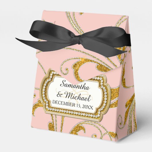 Favor Box Glam Old Hollywood Regency Black Stropda Bedankdoosjes (Voorkant Zijde)