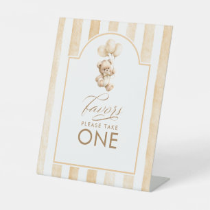 Favor Cute Teddybeer Beige Strepen Baby Shower Reclamebord Met Voetstuk