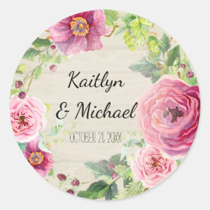 Favor Gift Bag Stickers Rustic Wood Floral Wreator
