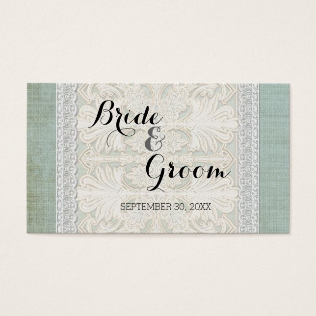 Favor Gift Labels Rustic Lace w Aged  Linen Visitekaartje (Voorkant)