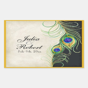 Favor Gift Sticker - Peacock Feathers Wedding Seal