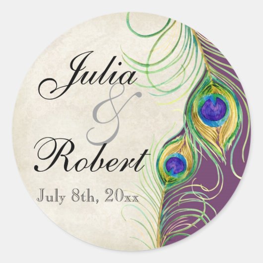 Favor Gift Sticker - Peacock Feathers Wedding Seal (Voorkant)