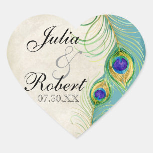 Favor Gift Sticker - Peacock Feathers Wedding Seal
