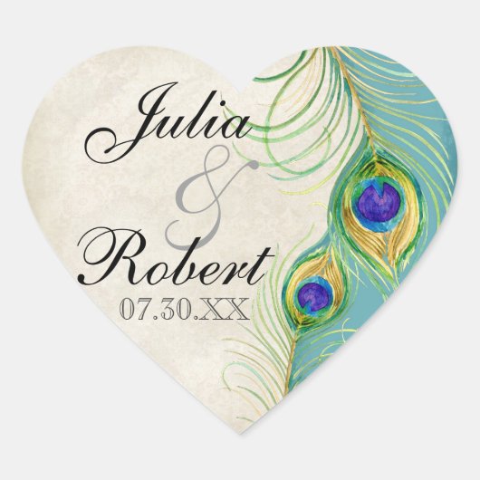 Favor Gift Sticker - Peacock Feathers Wedding Seal (Voorkant)