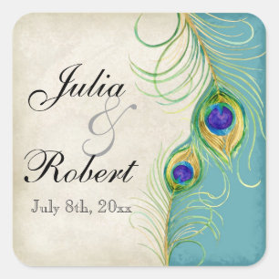 Favor Gift Sticker - Peacock Feathers Wedding Seal