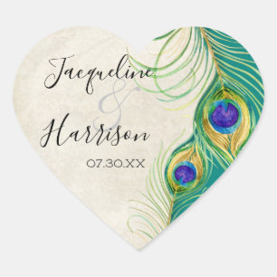 Favor Gift Sticker - Peacock Feathers Wedding Seal