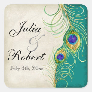 Favor Gift Sticker - Peacock Feathers Wedding Seal