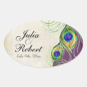 Favor Gift Sticker - Peacock Feathers Wedding Seal