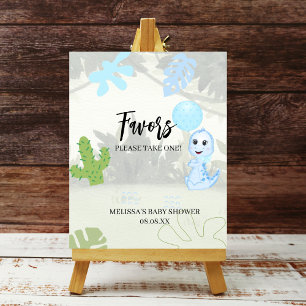 Favor Party Sign Cute Blue Dinosaur-ballon Poster