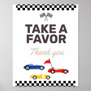 Favor Sign Two Fast Race Car Birthday Poster