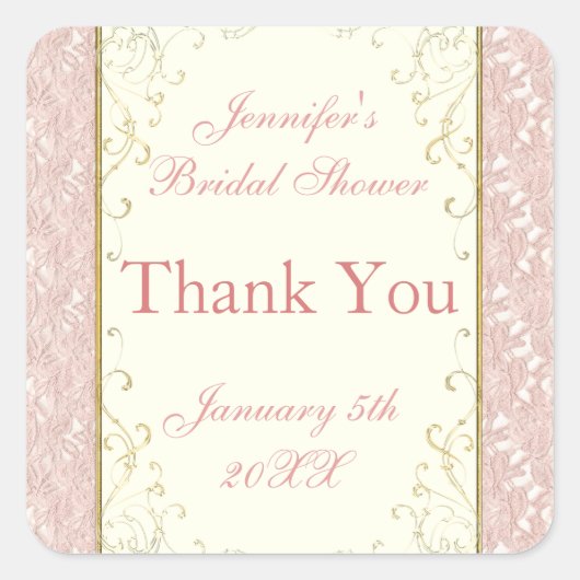 Favor Uitnodiging Zegels Roze Kant, Ivoor Bruids (Voorkant)