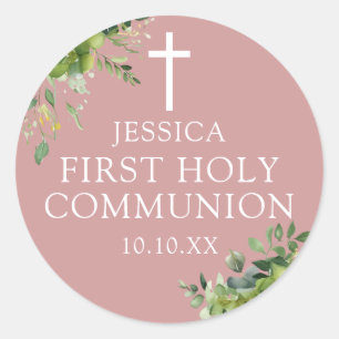 Favor voor de eerste heilige communie met stoffig ronde sticker