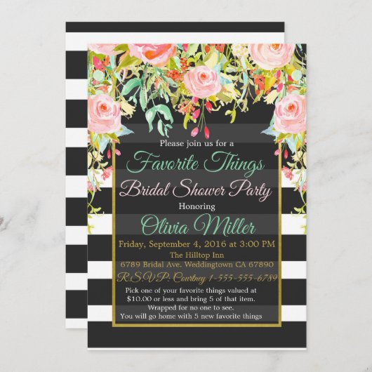 Favoriete Dingen Bruidsfeest Borrel Kaart (Voorkant / Achterkant)