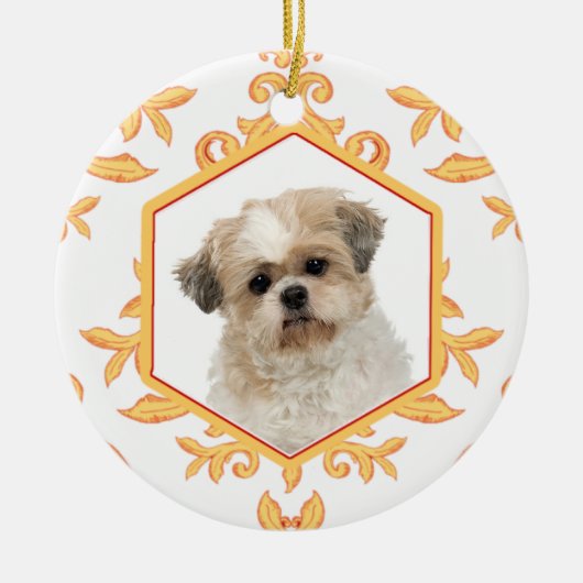 Favoriete huisdieren Gilded Damask Dog/Cat Foto Keramisch Ornament (Voorkant)
