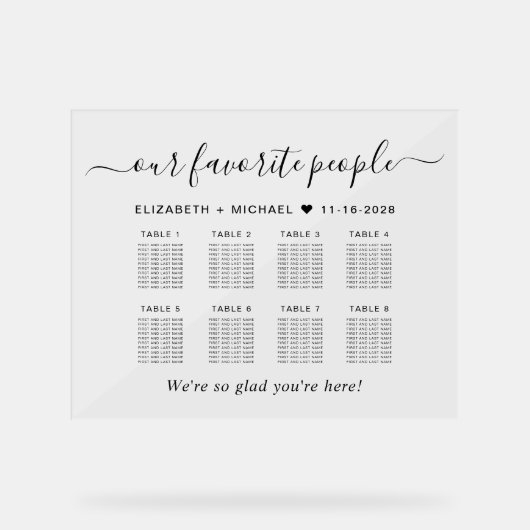 Favoriete mensen 8 Tafel Trouwstoelen Acryl Bord (Voorkant)