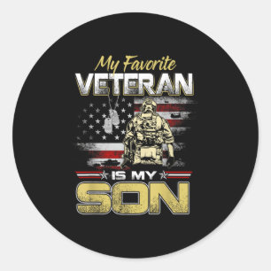 Favoriete veteraan is zoon veterans day patriottis ronde sticker