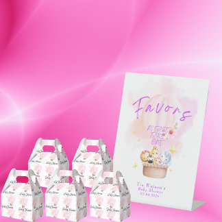 Favorieten Baby Animal Safari in roze heteluchtbal Reclamebord Met Voetstuk