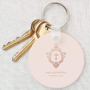 Favorieten voor meisjesdoop Roze kruis in wapenroo Sleutelhanger
