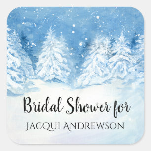 Favorietzegel voor Bruidsfeest Winterse Sneeuw Val Vierkante Sticker