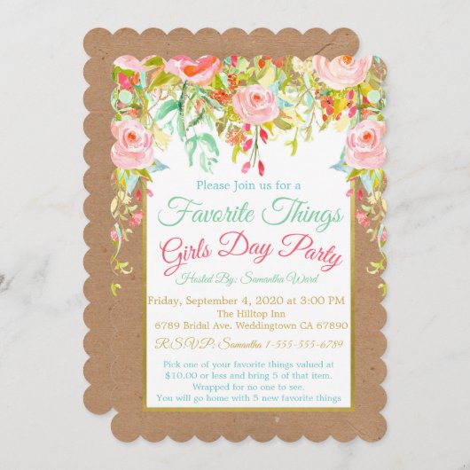 Favoris Invitation de la Fille (Devant / Derrière)