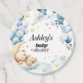 Favoriser les étiquettes Baby shower Bleu ours Bal (Devant)