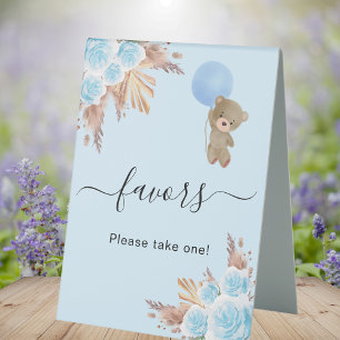 Favoriser signe baby shower pampas bleu ours en pe