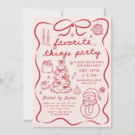 Favorite Things Christmas Holiday Party Invitation (Devant)