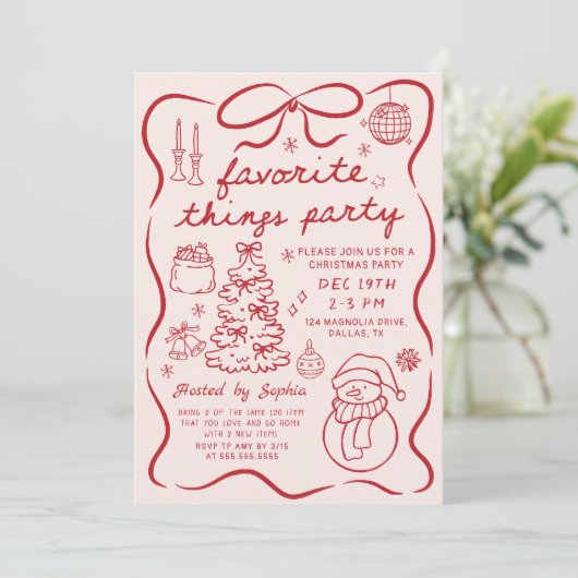 Favorite Things Christmas Holiday Party Invitation Kaart (Staand voorkant)