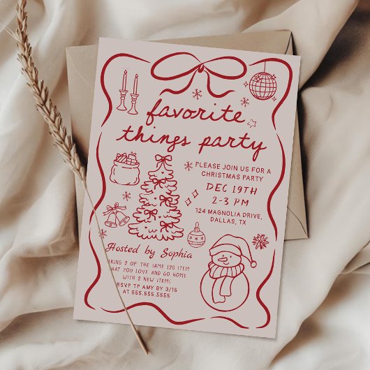 Favorite Things Christmas Holiday Party Invitation Kaart