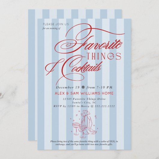 Favorite Things & Cocktails Holiday Gift Exchange Kaart (Voorkant / Achterkant)