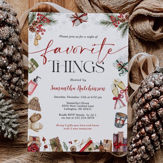 Favorite Things Gift Exchange Party Invite Kaart