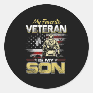 Favorite veteran is son veterans day patriotic men ronde sticker