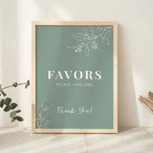 Favors Floral Sage Green Wedding Sign Poster