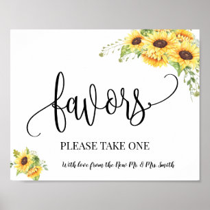 Favors party sign bruiloft receptorboho zonnebloem poster