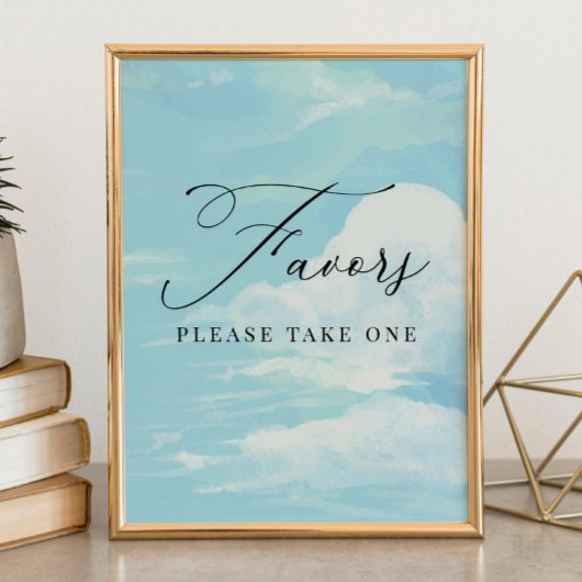 Favors Sign Blue Sky Cloud Baby shower Poster